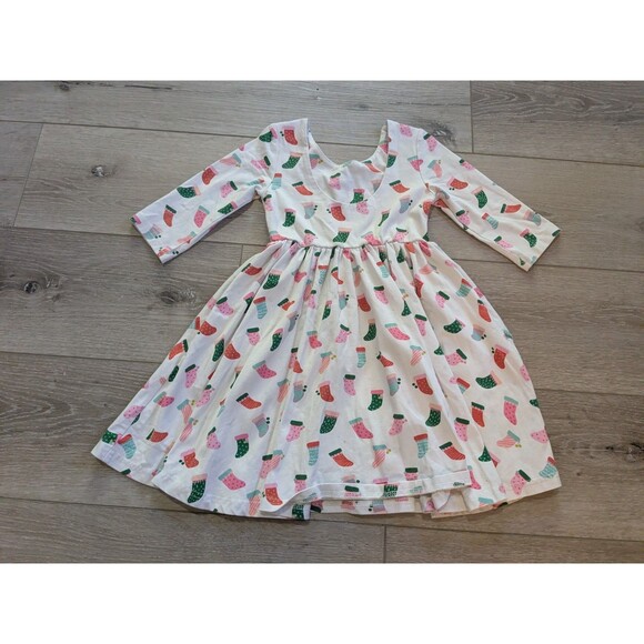 Ollie Jay White Long Sleeve Cotton Dress Holiday Christmas Stocking Girls 4 - Picture 4 of 7